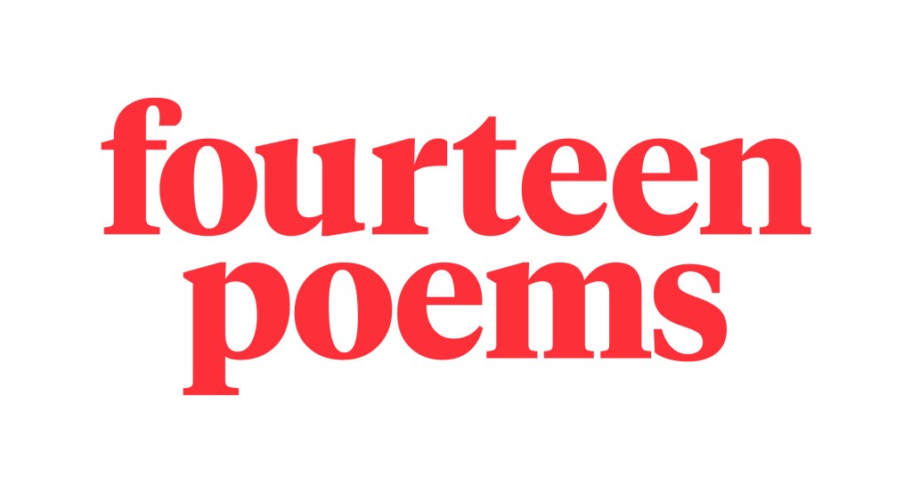 The text 'fourteen poems' in an orangey-red and lower case font against a white background.